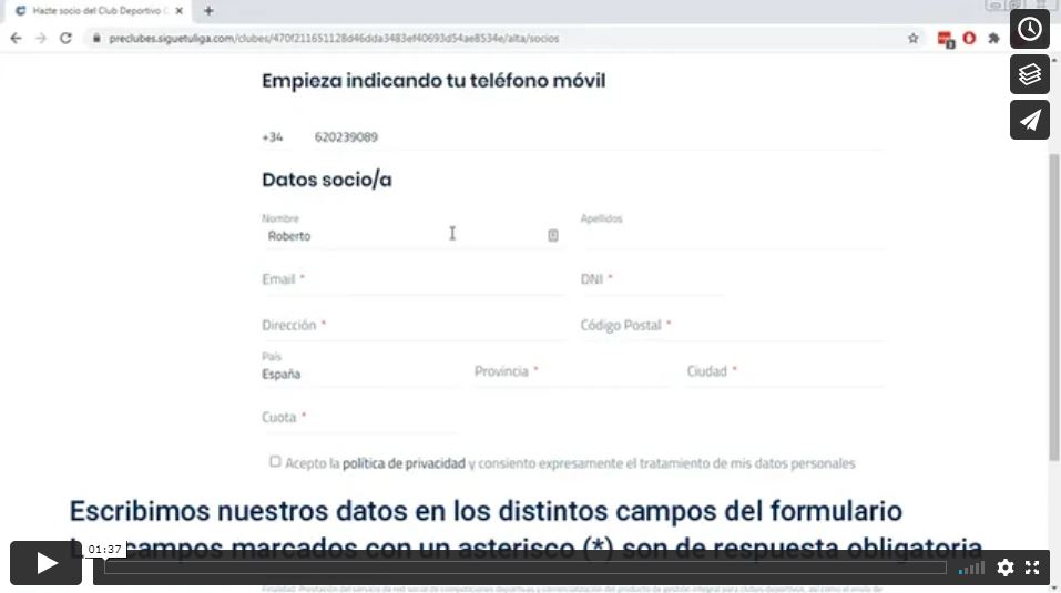 Darse de alta como socio en Cluber