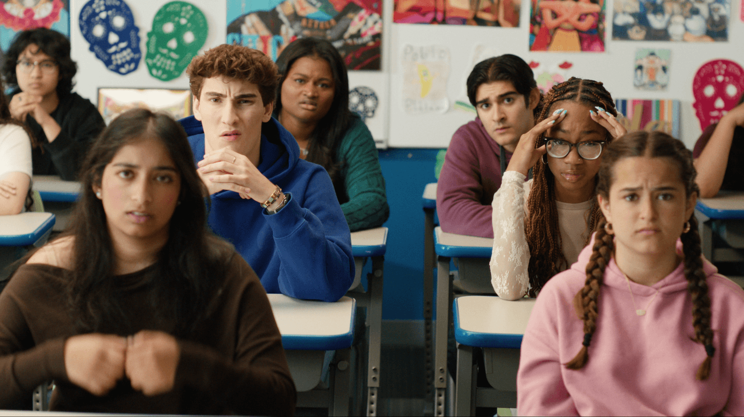 Students in Spanish class in an upcoming Se&ntilde;or Wooly music video