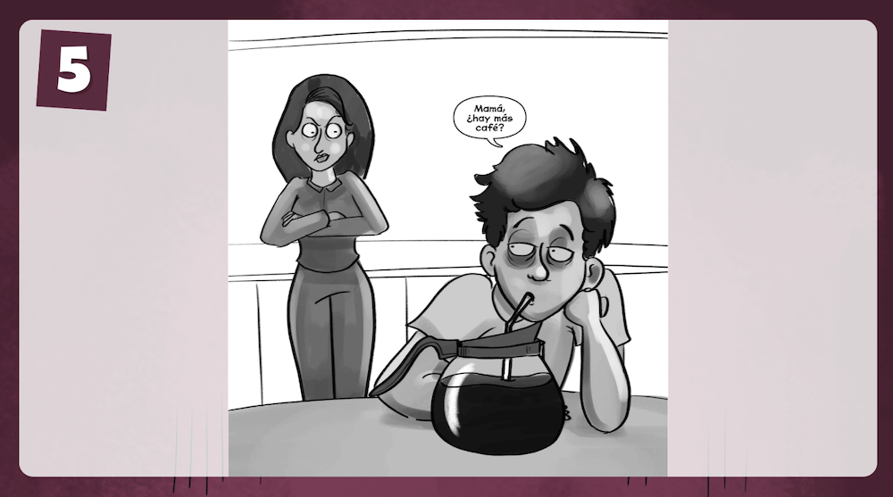 One of the Lucha gallery walk slides where students guess why Justin had to go to the bathroom.