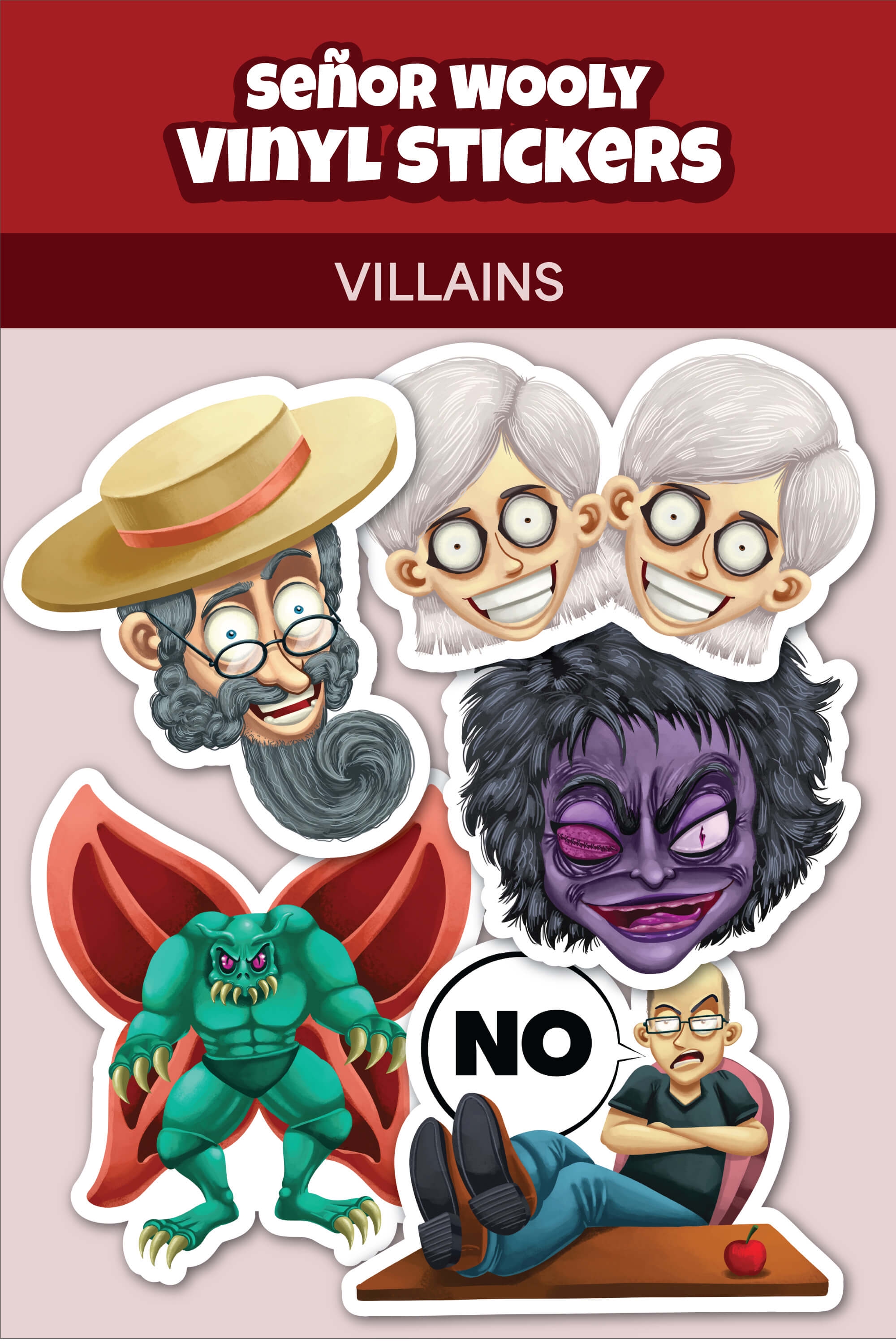 Vinyl Sticker Pack featuring 5 villains from the Wooly Universe