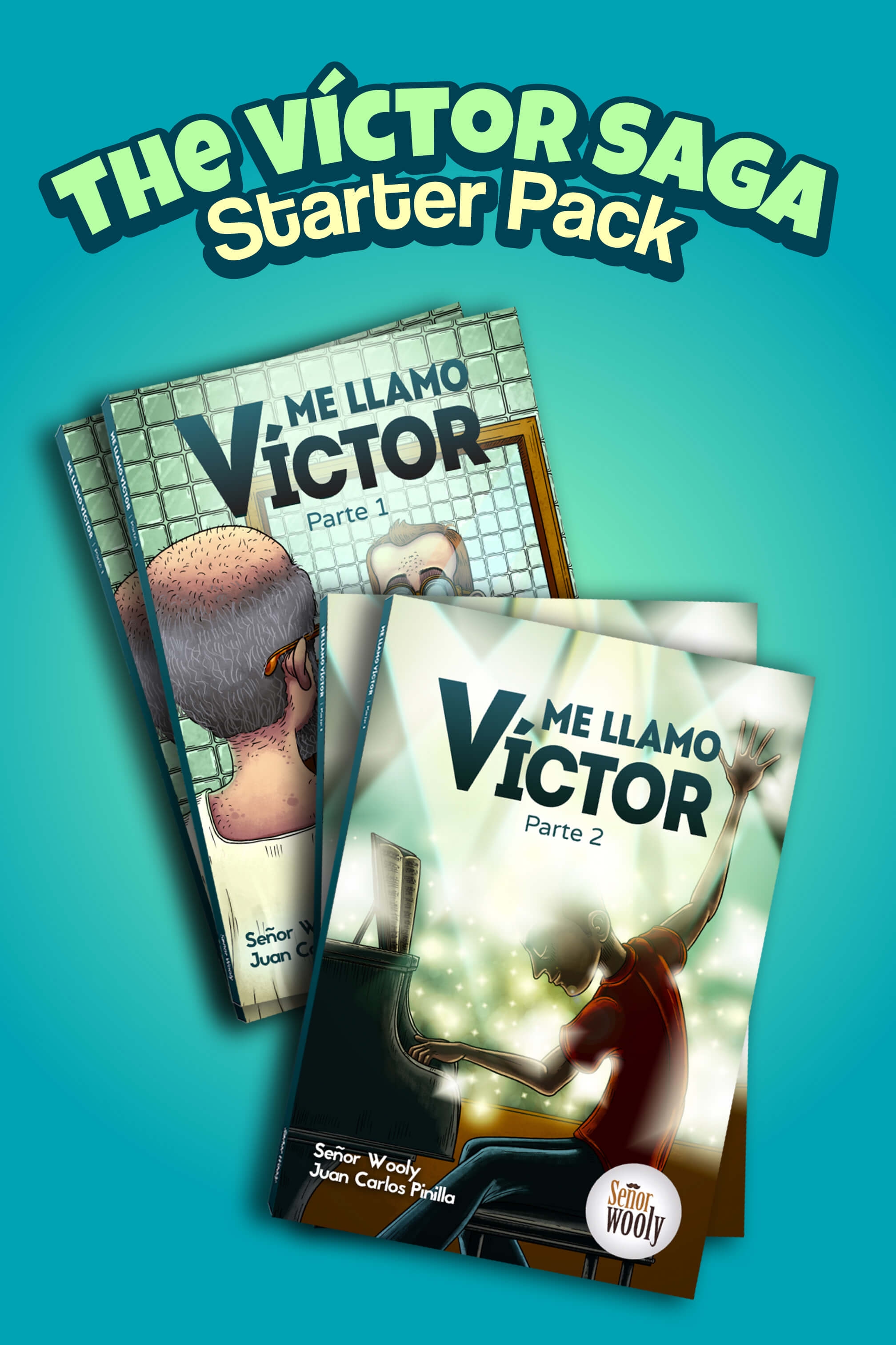 Image of 4 books, 2 of Me llamo Víctor Parte 1, and 2 of Parte 2