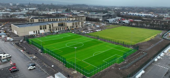 Paisley Grammar School Community Camnpus aerial view of sports pitches