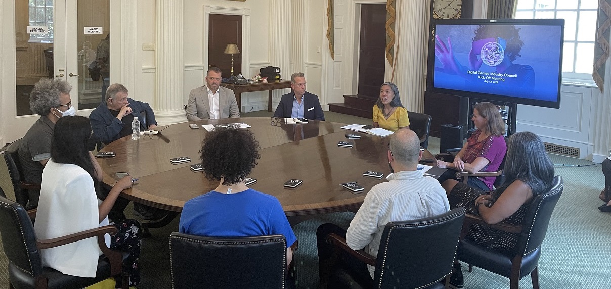 Members of the first-ever Digital Games Industry Council meet with Deputy Mayor Maria Torres-Springer (center, in yellow).  