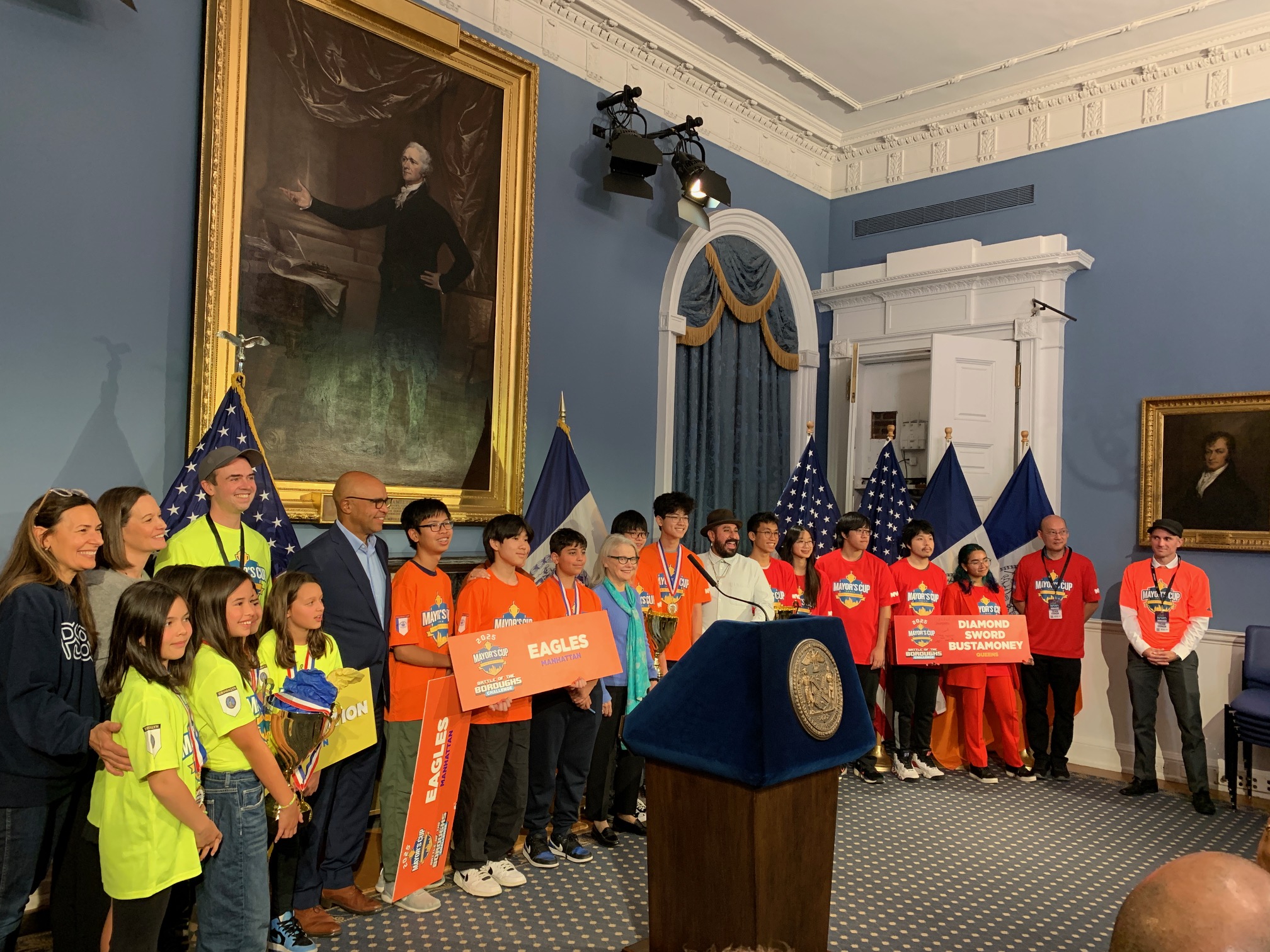 City Officials and NYC School students at City Hall to launch 2026 Minecraft Education Battle of the Boroughs Esports Competition 