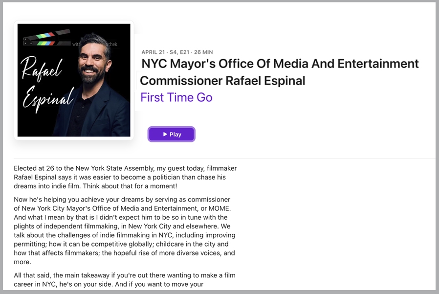 NYC Mayor's Office Of Media And Entertainment Commissioner Rafael Espinal
