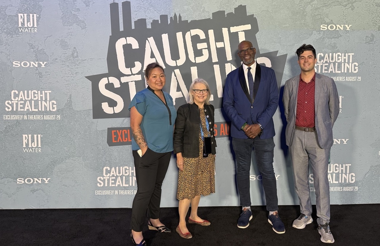 MOME’s Thavary Krouch, Commissioner Pat Kaufman, Deputy Commissioner Kwame Amoaku and State Film Office’s Yoni Bosker at the Caught Stealing premiere 