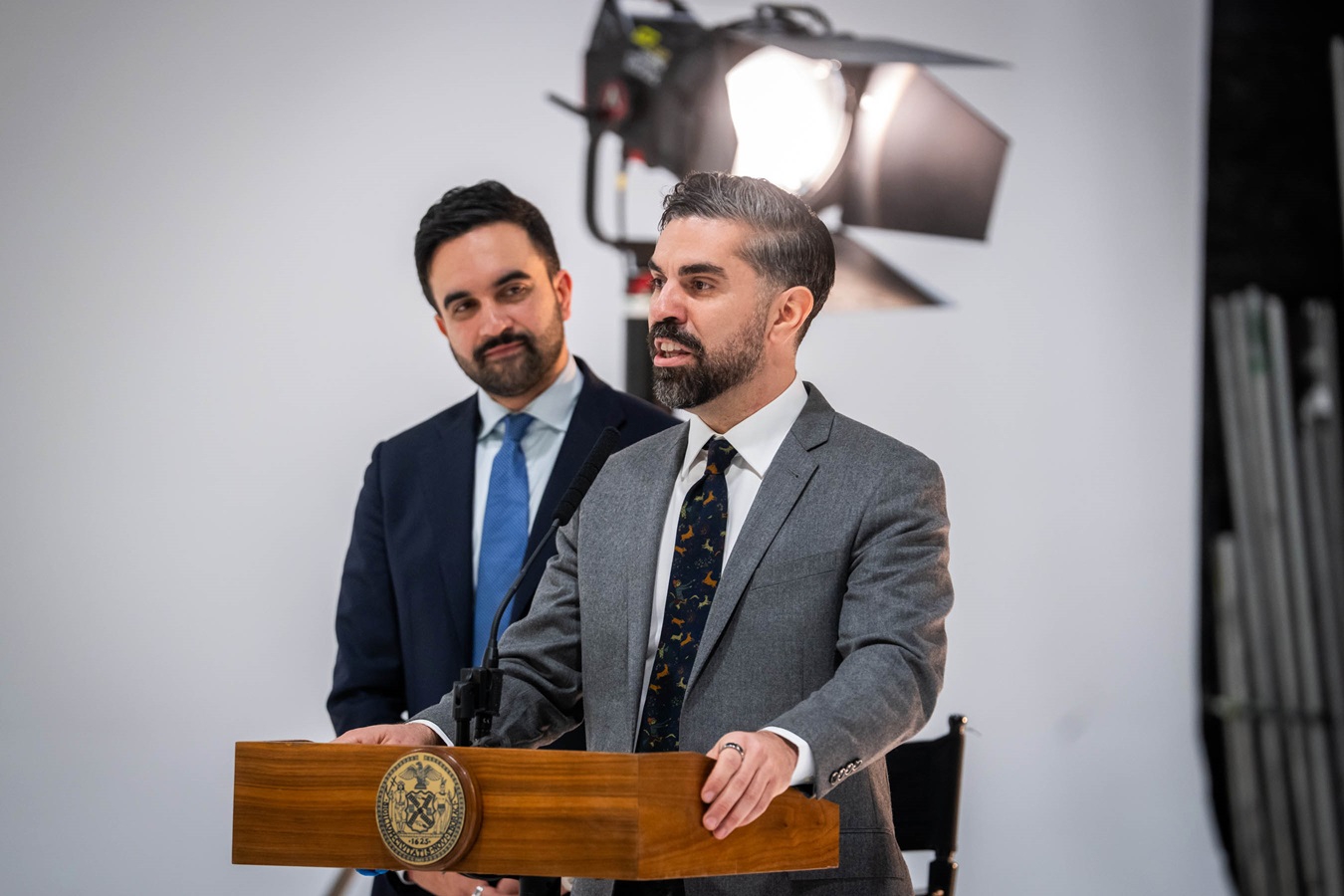 Mayor Mamdani and incoming MOME Commissioner Espinal; photo credit Ed Reed/Mayoral Photography Office