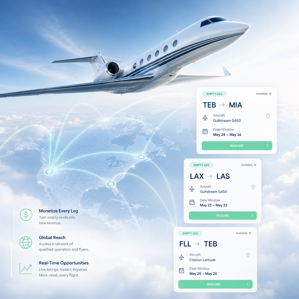 Private jet empty leg route