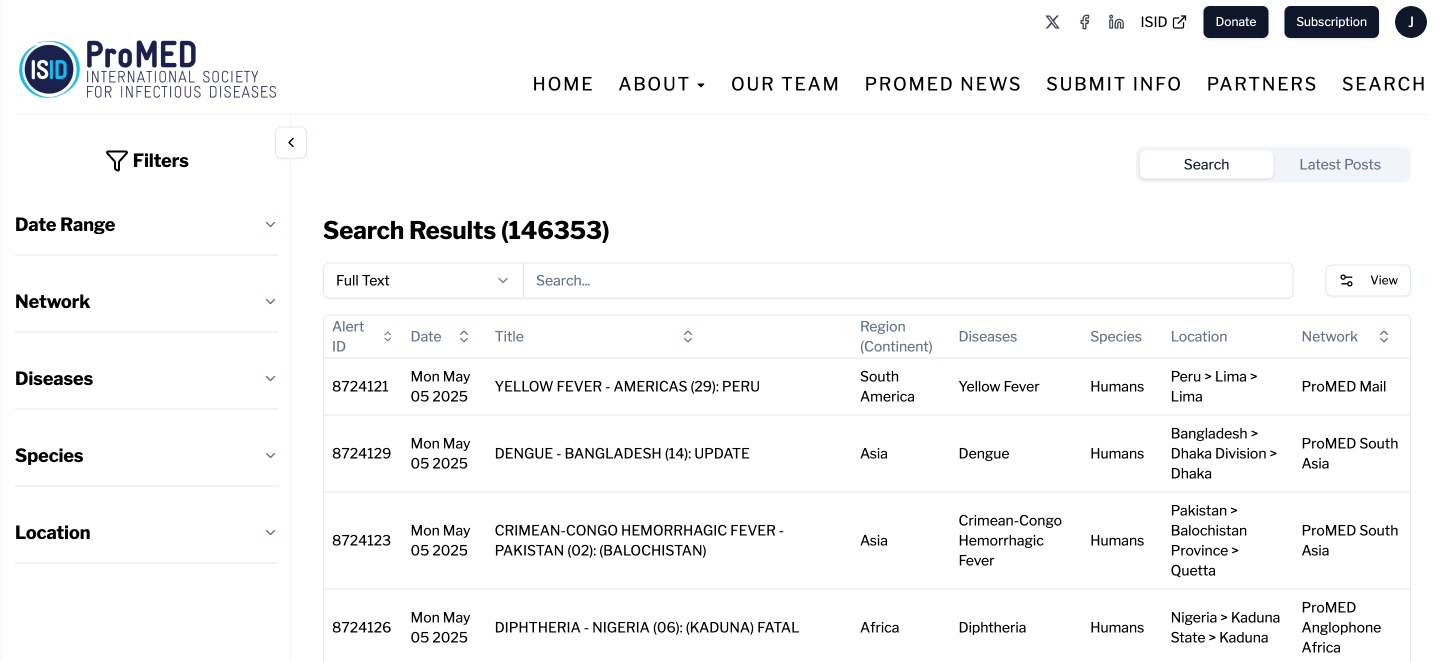 ProMED Search Interface