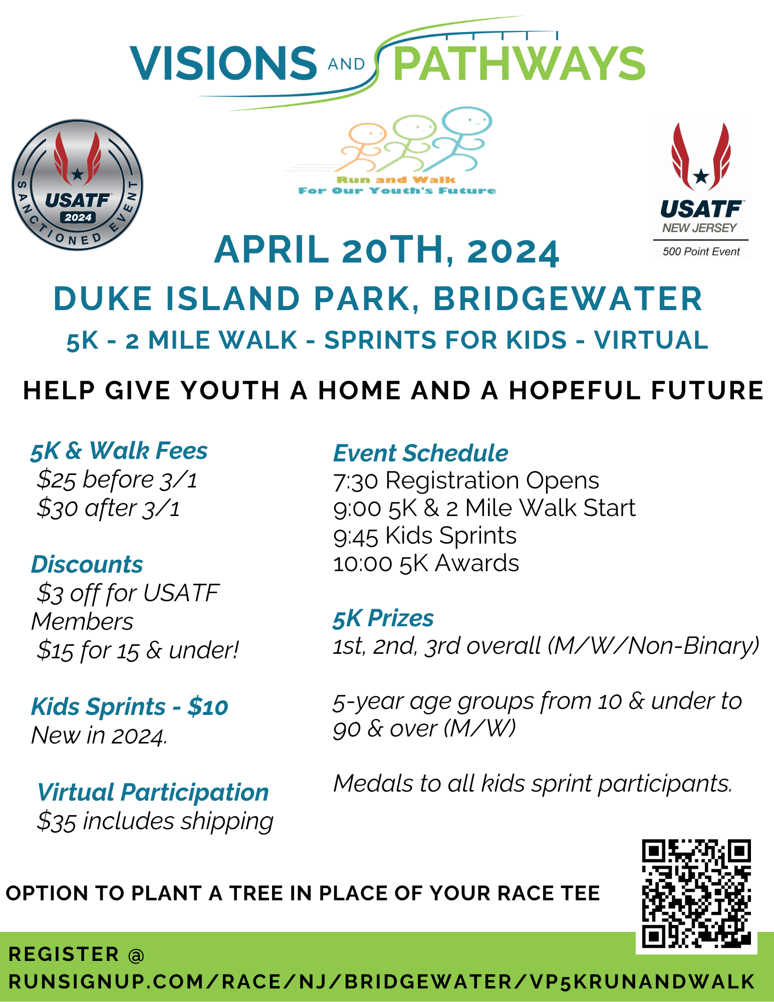 Visions and Pathways 5K & Walk Sat April 20 2024