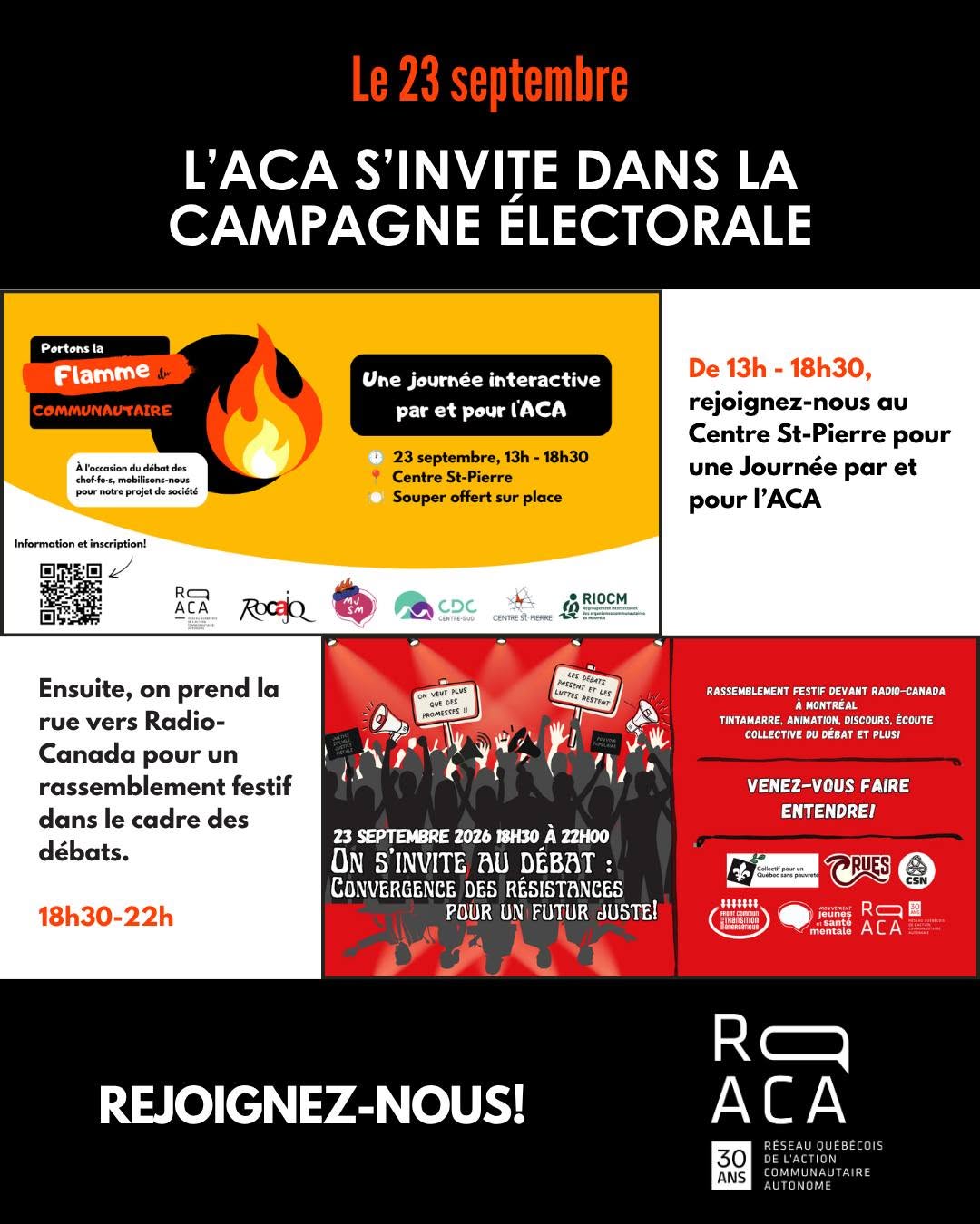 Image promo des activités du 23 septembre pour l'ACA