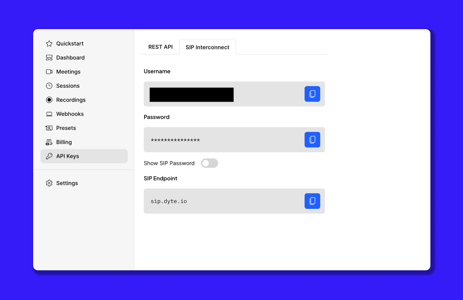 Dyte's SIP interconnect