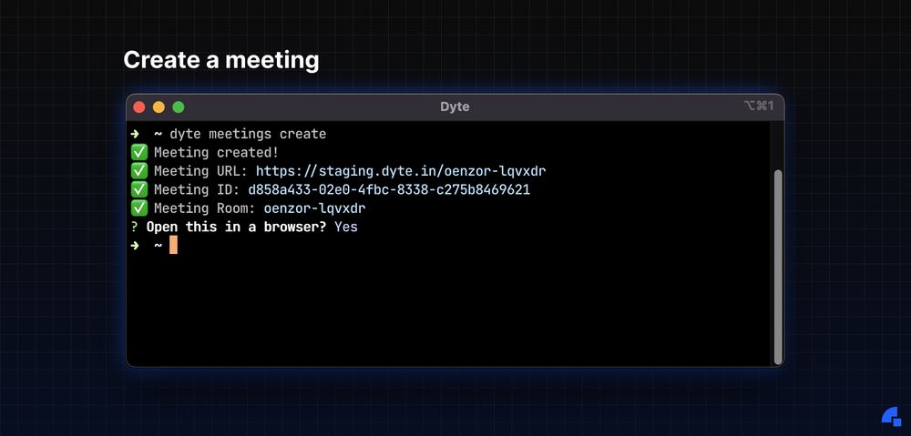 Creating a meeting through Dyte CLI