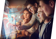 A group of computer users in a discussion