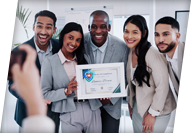 people receiving certificate in a closing event