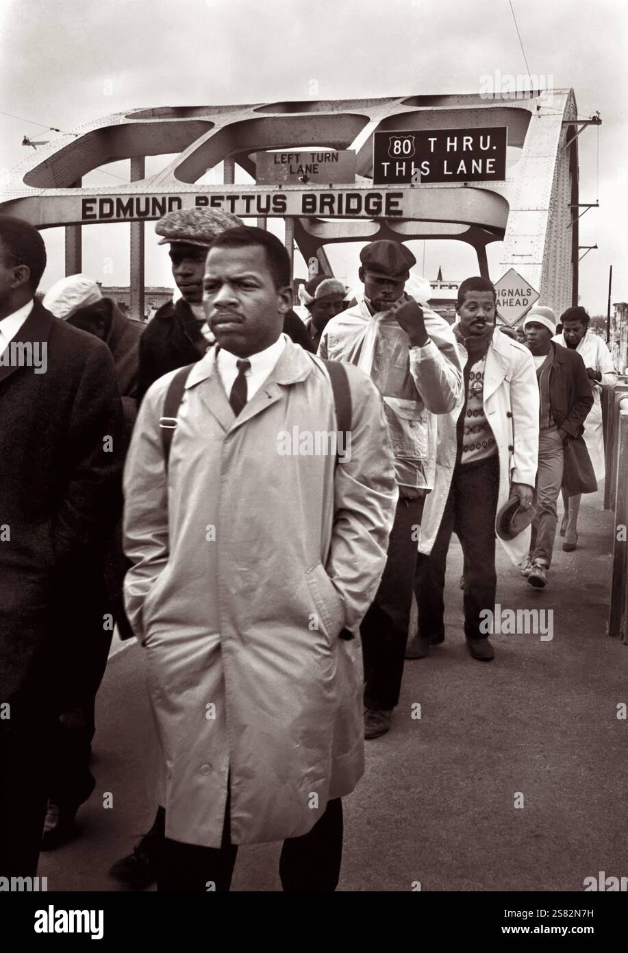 John Lewis leading marchers across the Edmund Pettus Bridge — Bloody Sunday, March 7, 1965