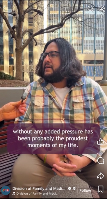 Facebook Video still showing a young father speaking about his experiences