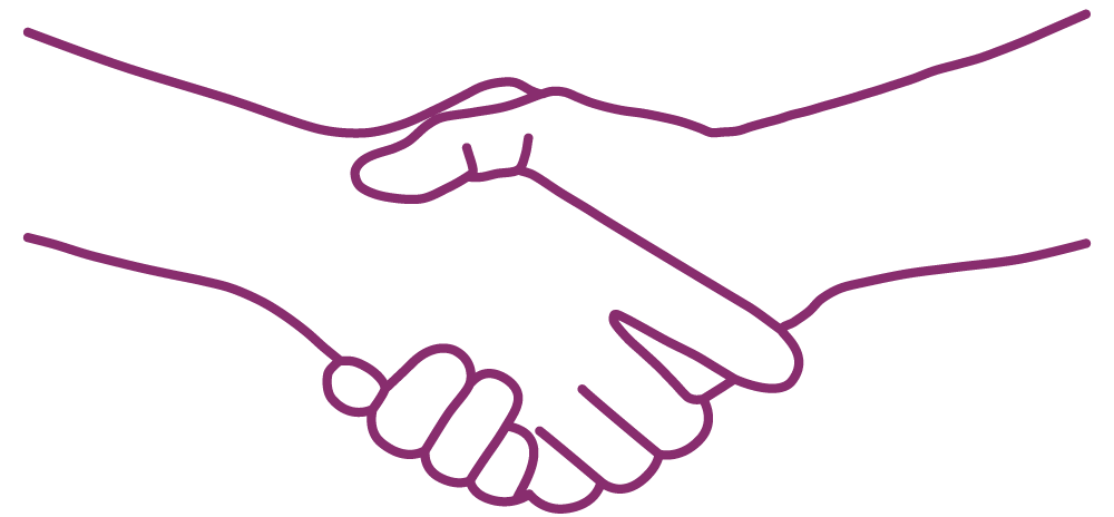 A simple line drawing of two hands clasped together