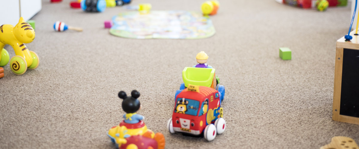 Toys on carpet.