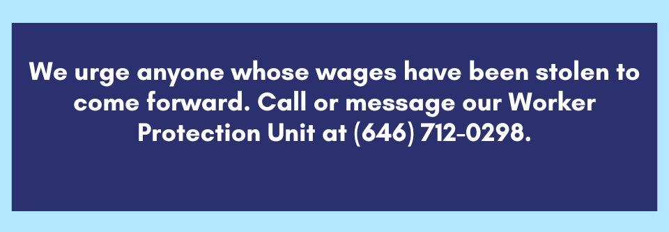 Protecting Workers’ Wages With MTA Inspector General Daniel G. Cort, we announced the wage theft indictment of MTA HVAC contractor Rocco Mechanical, Inc., its president, and its treasurer for allegedly stealing approximately $339,000 from 13 employees. “The subway system is the backbone of New York City and the workers and contractors that keep it running deserve every dollar they earn,” said D.A. Bragg. 