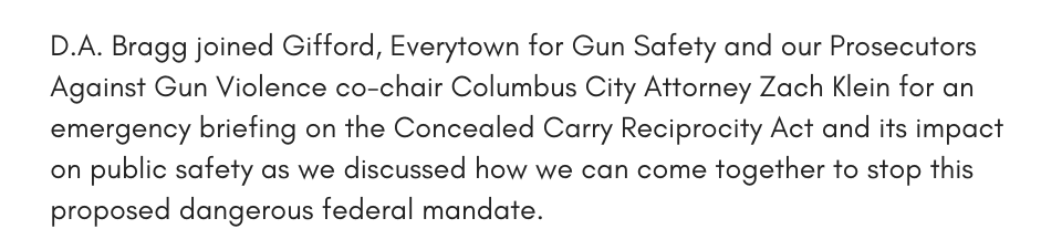 D.A. Bragg joined Gifford, Everytown for Gun Safety and our Prosecutors Against Gun Violence co-chair Columbus City Attorney Zack Klein for an emergency briefing on the Concealed Carry Reciprocity Act and its impact on public safety as we discussed how we can come together to stop this proposed dangerous federal mandate.