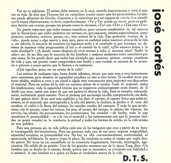 [Tarjeta Zaj invita a la exposición de pinturas de José Cortés y catálogo de la exposición], 10 de febrero de 1966