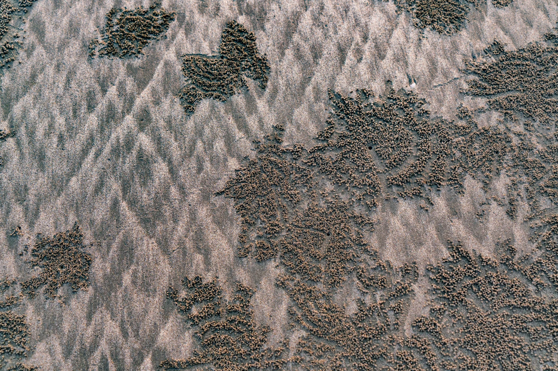 Birds' eye view of sand with bubble-shaped formations