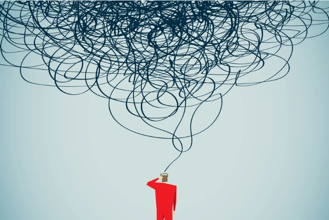 Illustration of tangled thoughts
