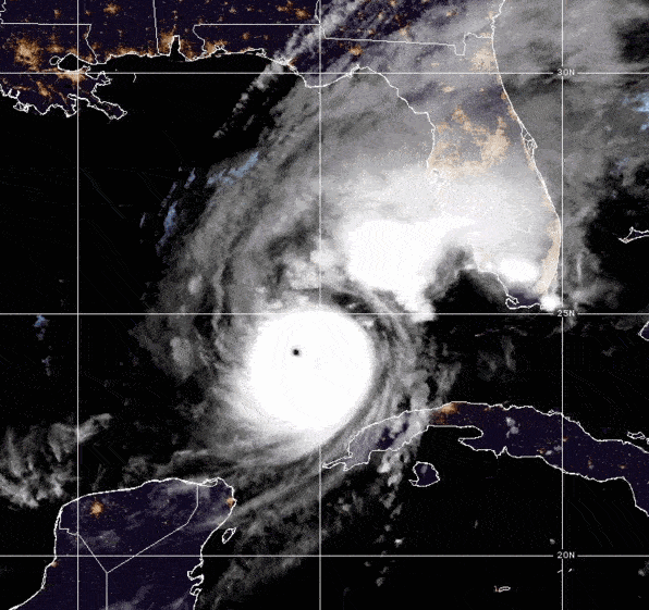 GIF of a satellite image of Milton swirling counterclockwise