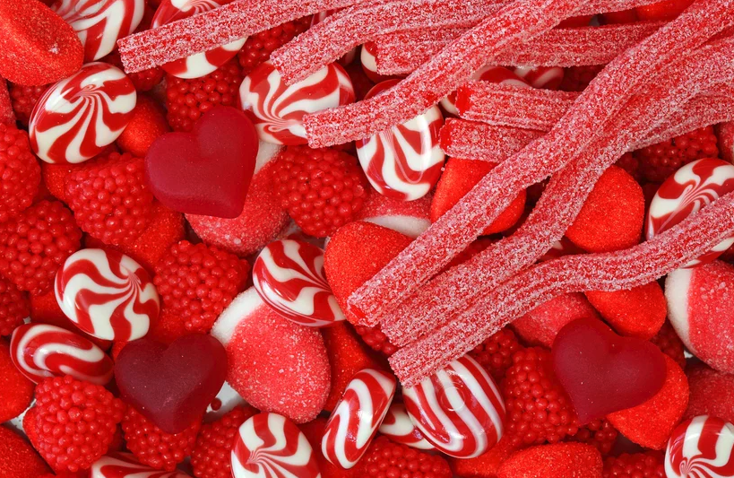 A pile of red candy
