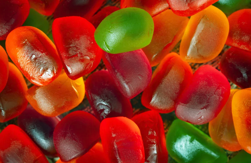 Red and green jelly candies.