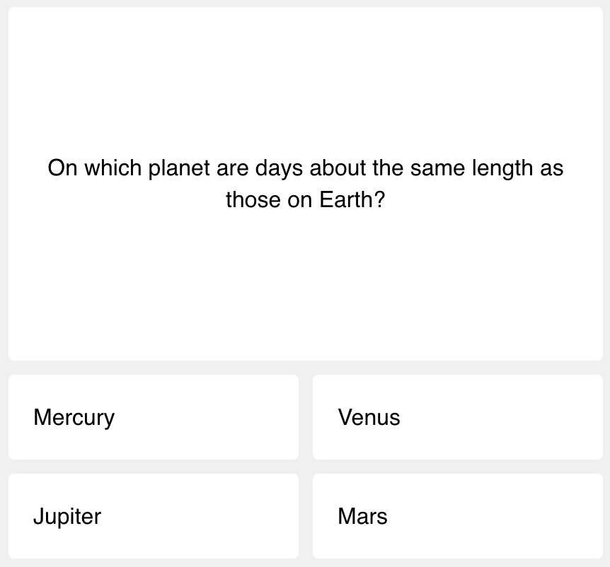 this week's science quiz, first question