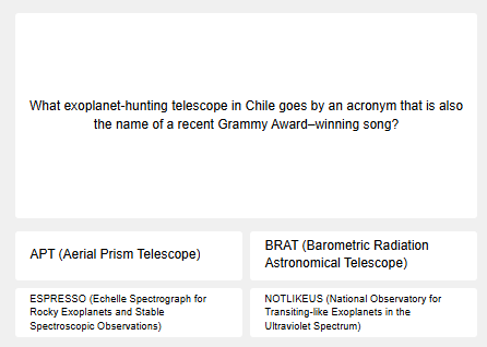 this week's science quiz, first question