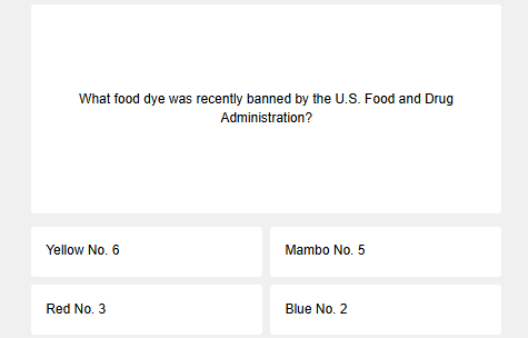 this week's science quiz, first question