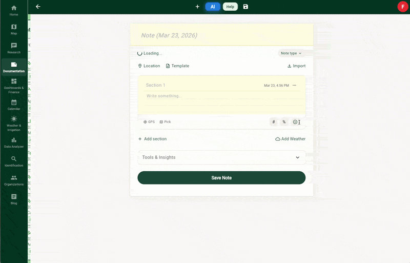 Dropdown selections in field notes