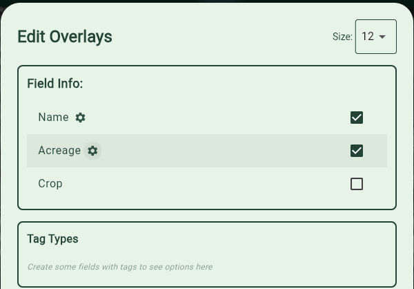 Field name and acreage overlay controls