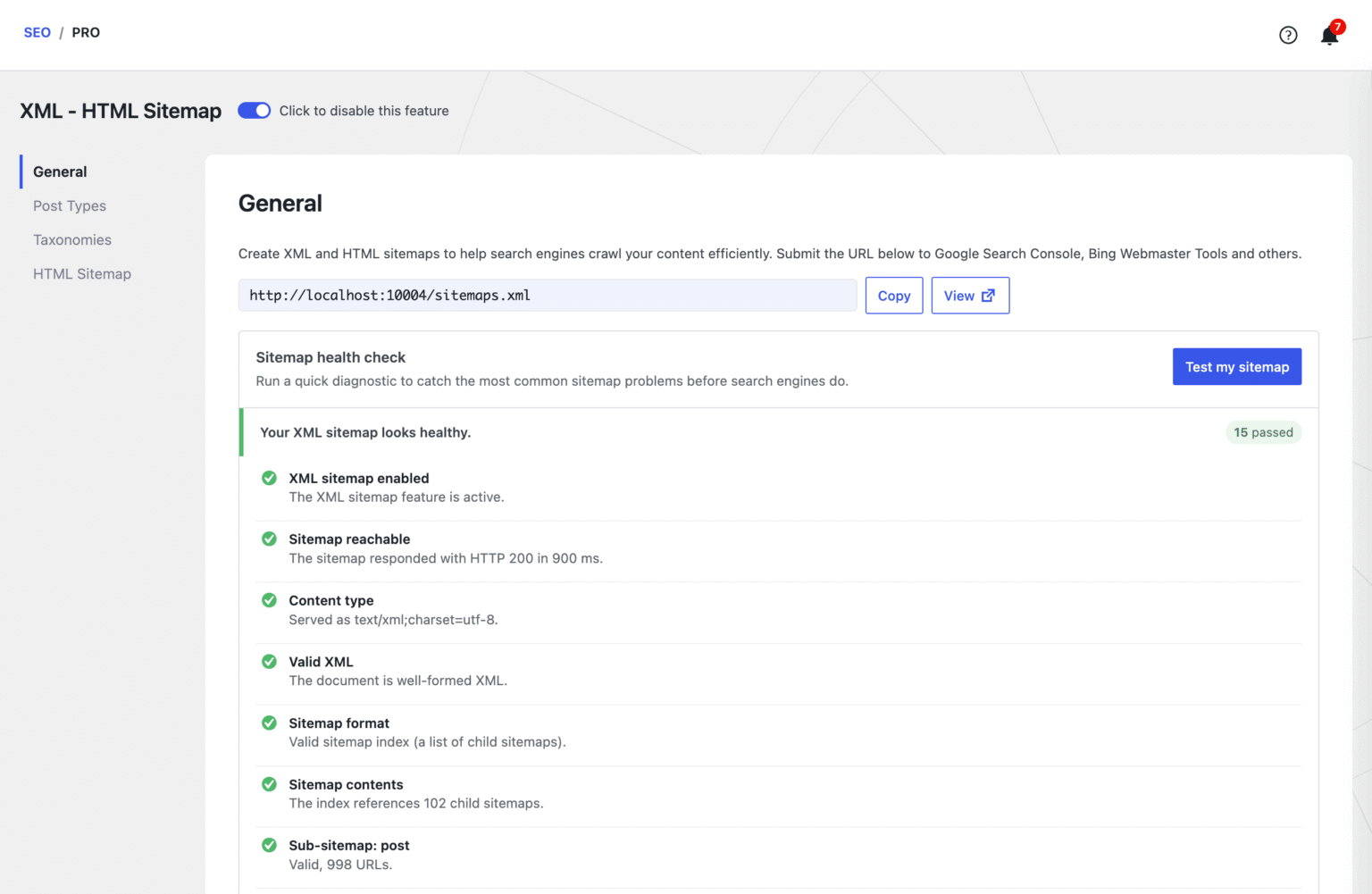 SEOPress XML Sitemaps Health Check