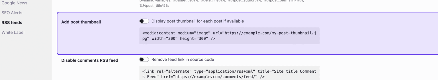 Highlighting the desired setting – SEOPress