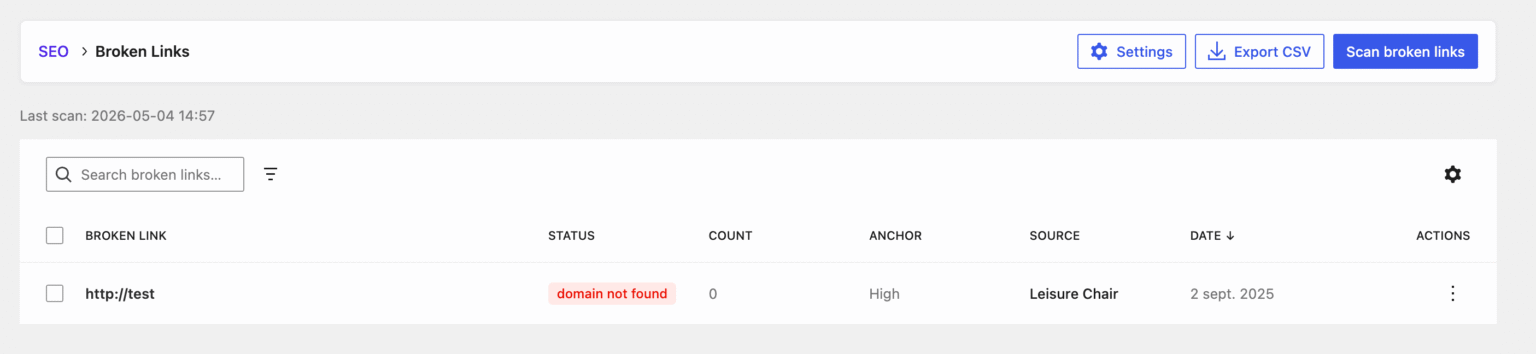 Our new broken links screen using WordPress DataViews – SEOPress PRO