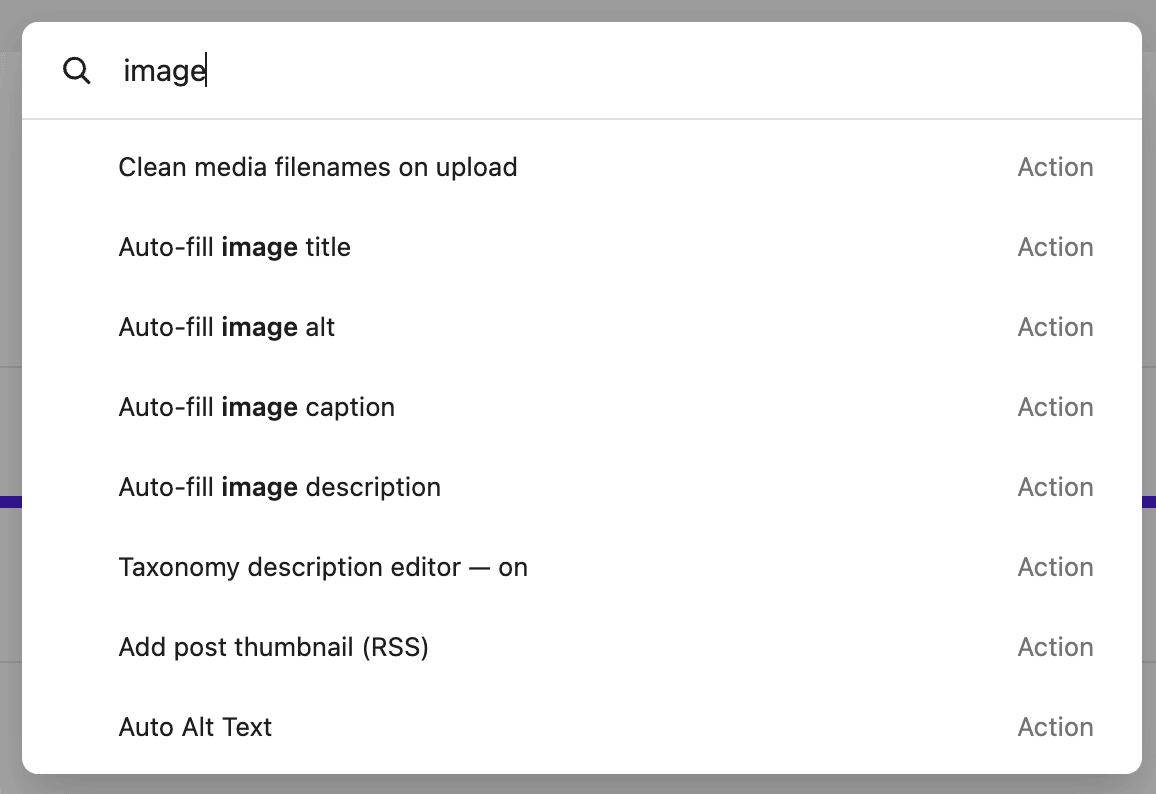 Use the WordPress command palette to instantly access the desired setting and/or action – SEOPress