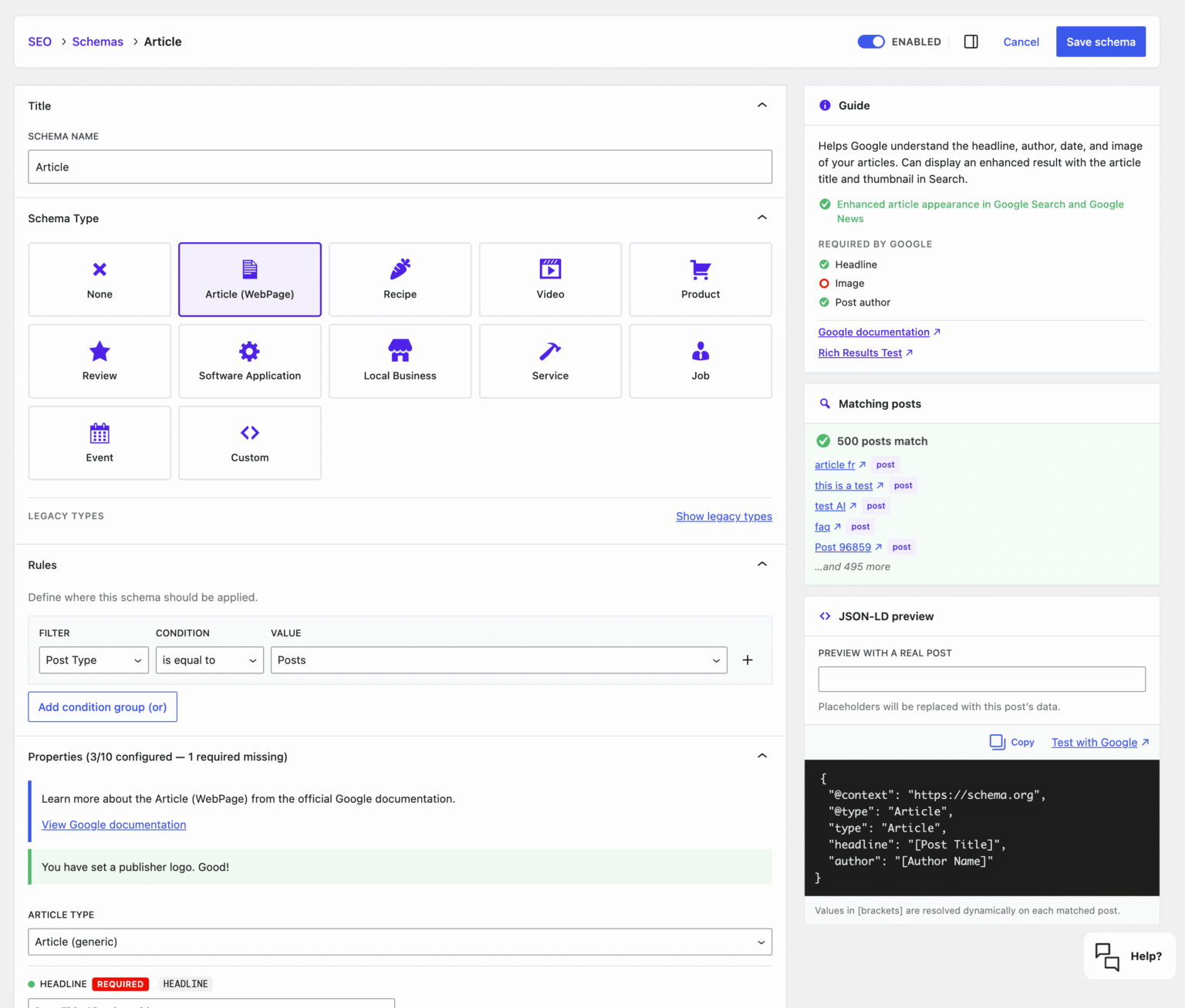 New edit screen for schemas – SEOPress PRO