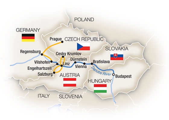 The Blue                                                            Danube Map