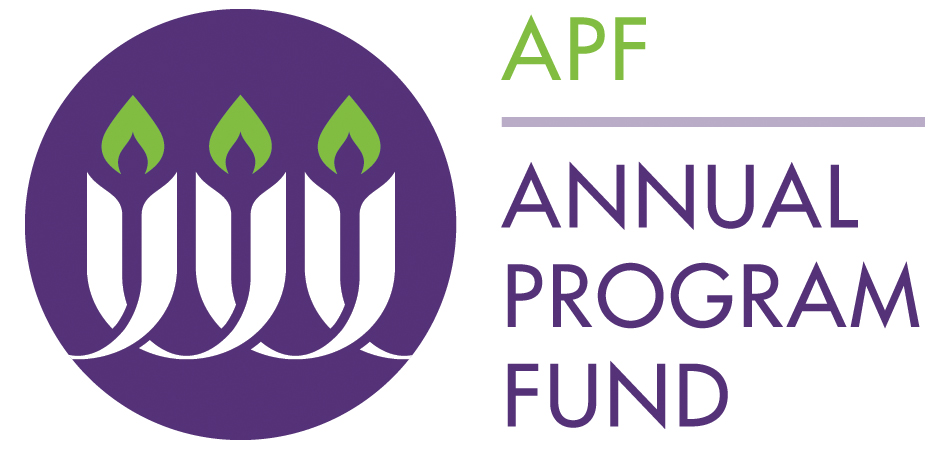 In purple and green text: APF Annual Program Fund; APF's logo of three interconnected chalices on the left.