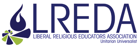 Logo: LREDA Liberal Religious Educators Association Unitarian Universalist is written in purple with an abstract chalice to the left.