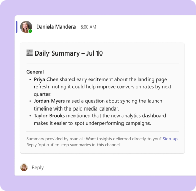 Screenshot of a Teams daily summary