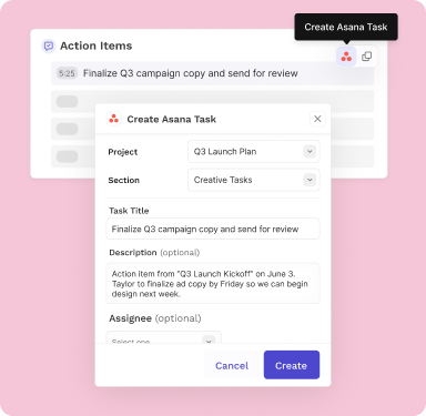 Screenshot of the Read AI Asana integration