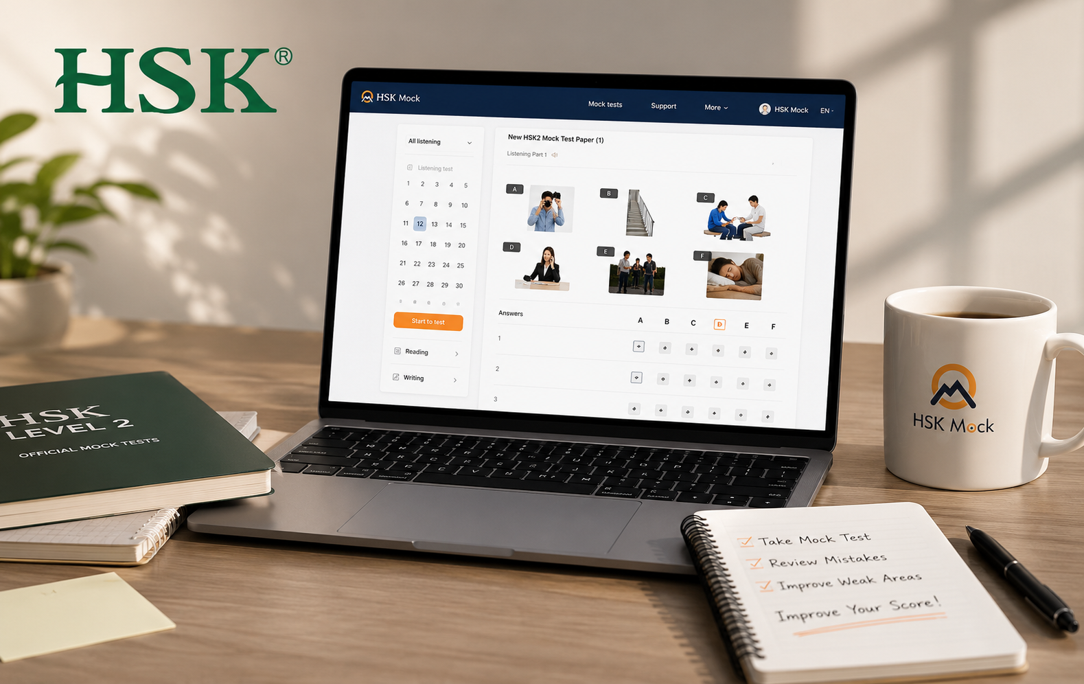 วิธีใช้ข้อสอบจำลอง HSK 2 เพื่อเพิ่มคะแนนสอบ ข้อสอบจำลอง HSK ระดับ 2 บนแพลตฟอร์ม HSK Mock