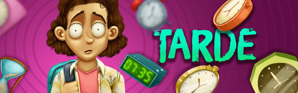 Tarde by Señor Wooly, featuring Santiago surrounded by clocks