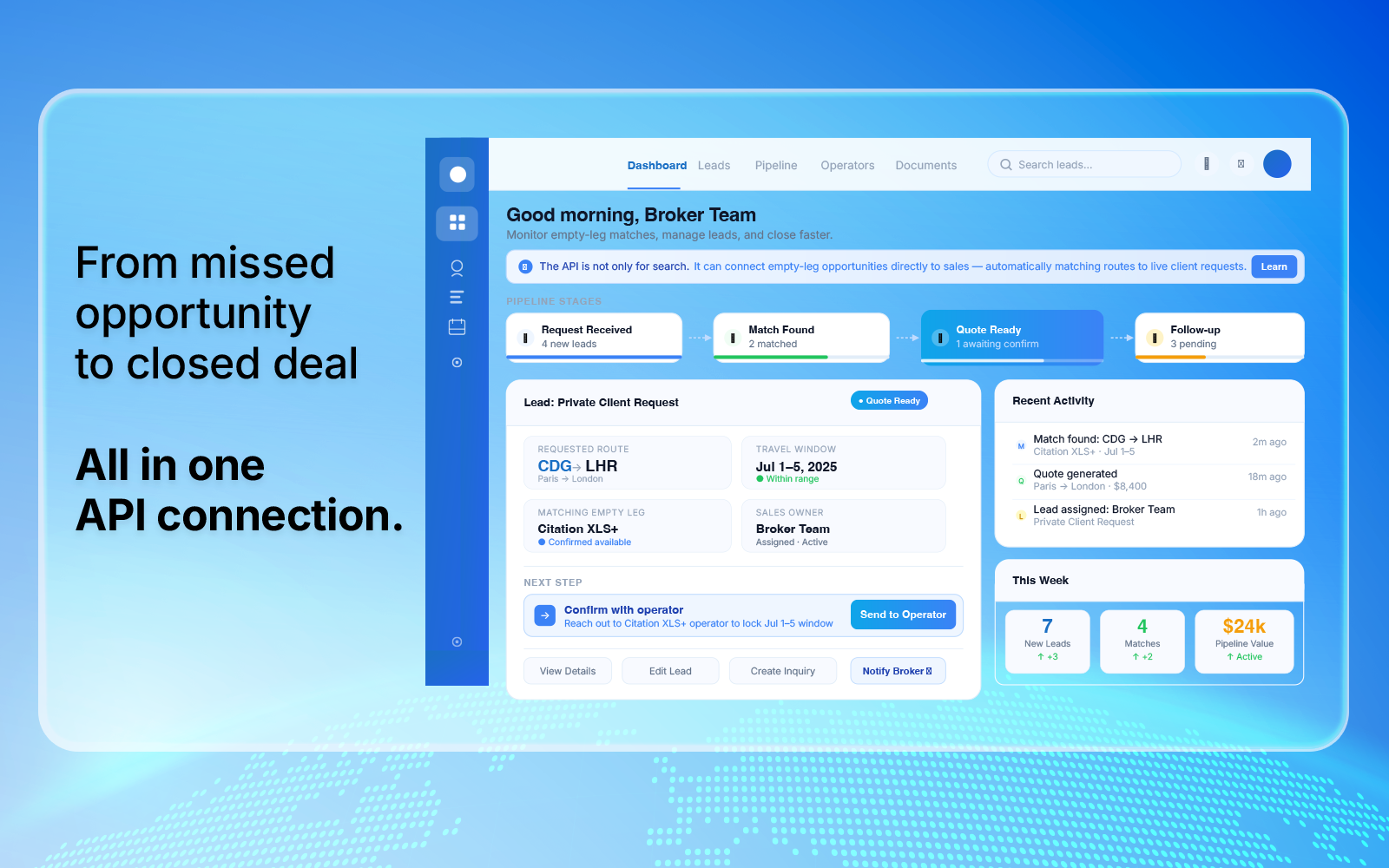 Client route alerts workflow for matching empty-leg opportunities