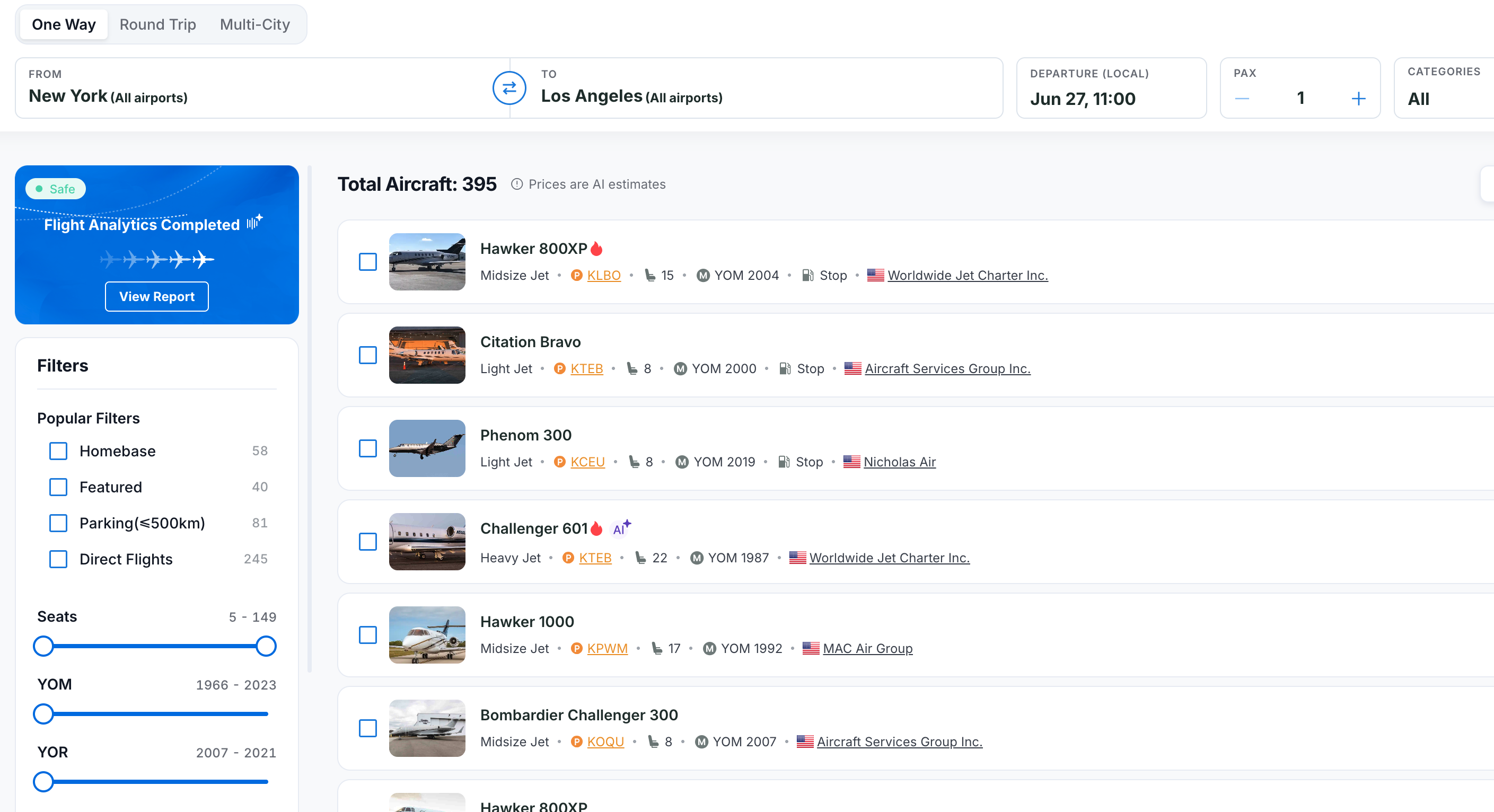 Avi-Go aircraft search interface